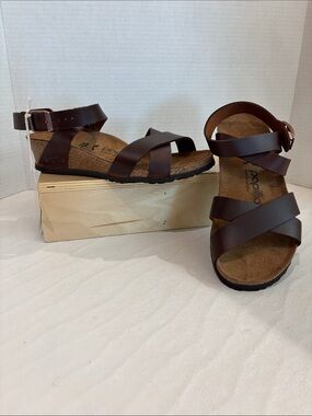 Papillio Brown Leather Crisscross Sandals